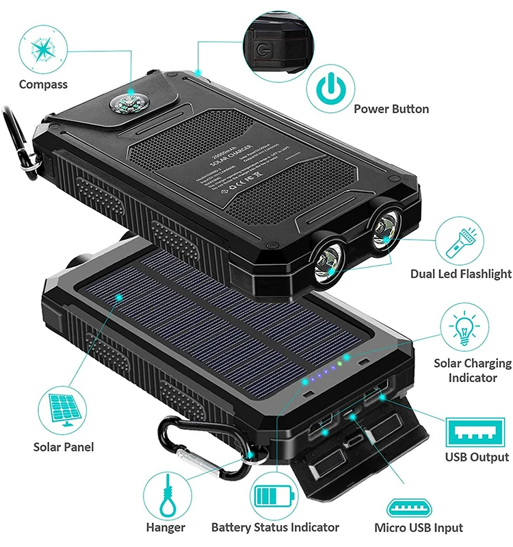 
Hot Sales 20000 Mah Solar Power Bank Solar Batteries Charger Power Bank For Cell Phone Solar Energy Power Phone Charger 