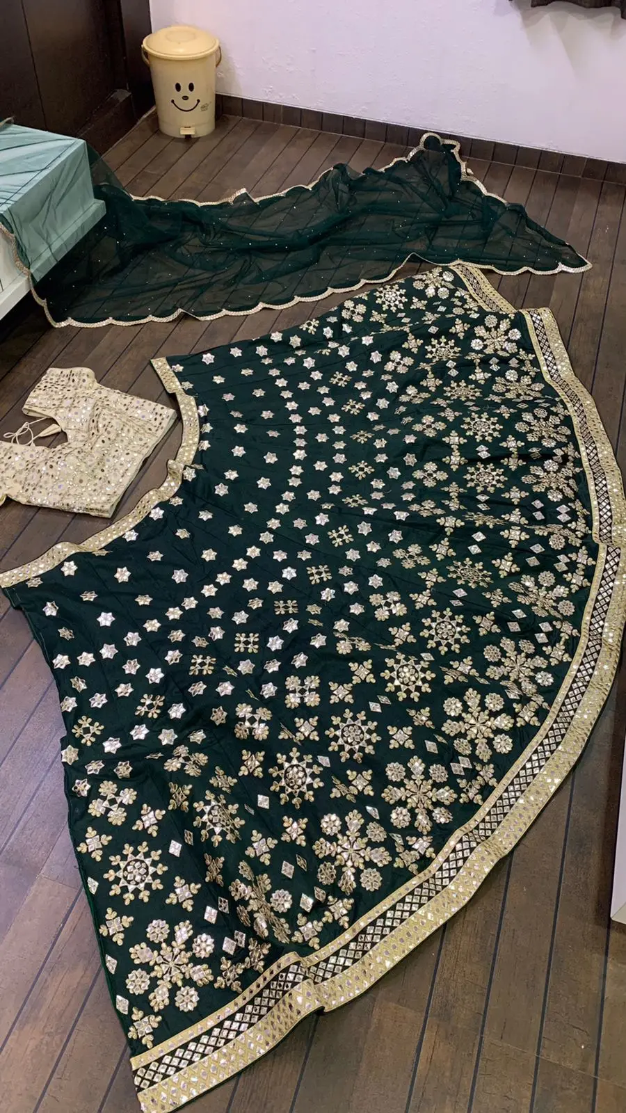 HEAVY SILK LEHENGA WITH PAPER MIRROR WORK & ZARI WORK ALL OVER LEHENGA CHOLI