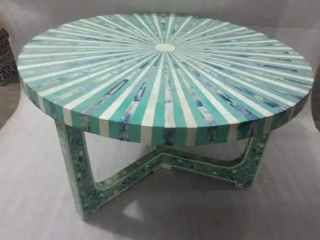 Hot Sale Bone Inlay Round Floral Coffee Table with Brass Base  Bone Inlay Furniture Handicraft from India
