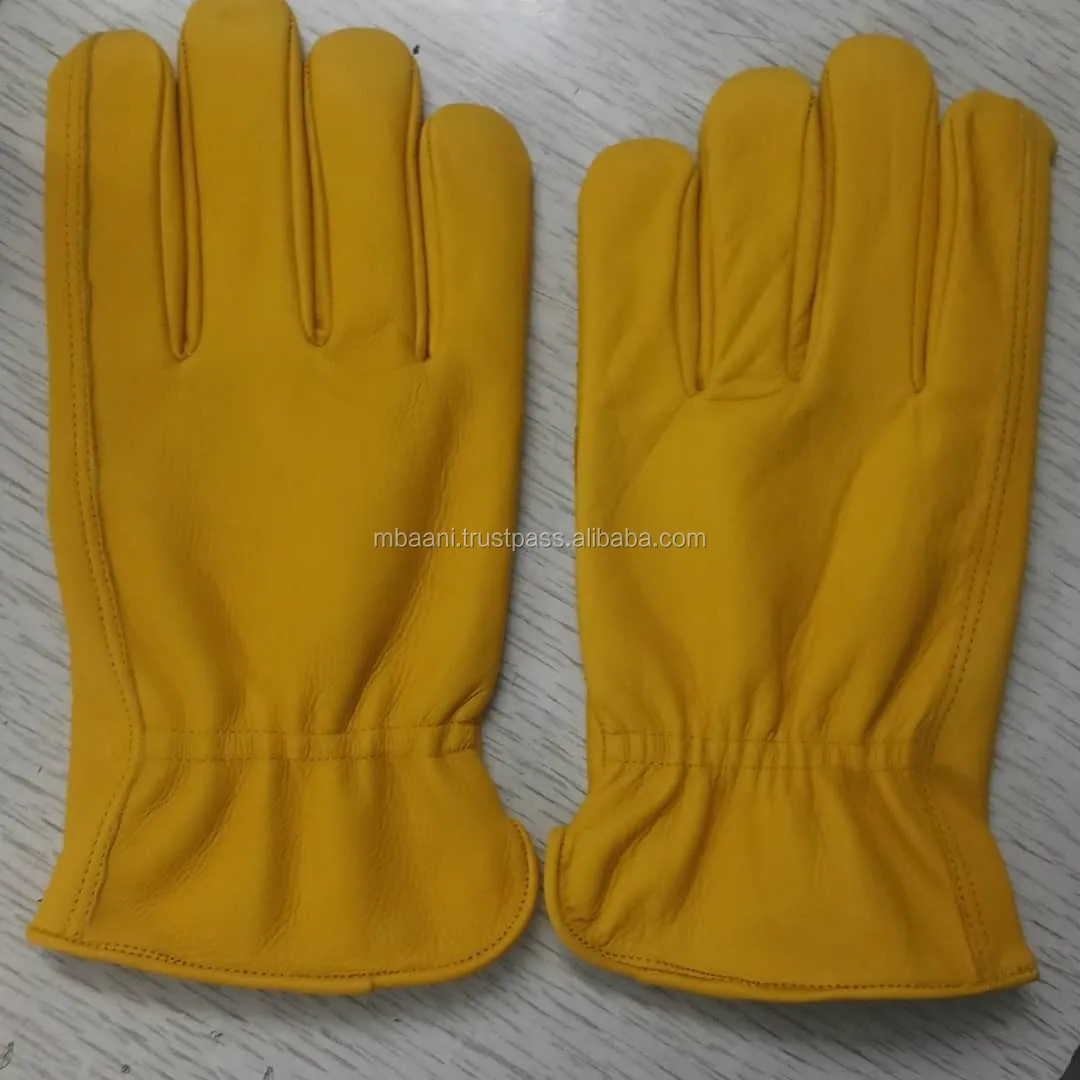 Wholesale water resistant yellow leather working driver gloves for men