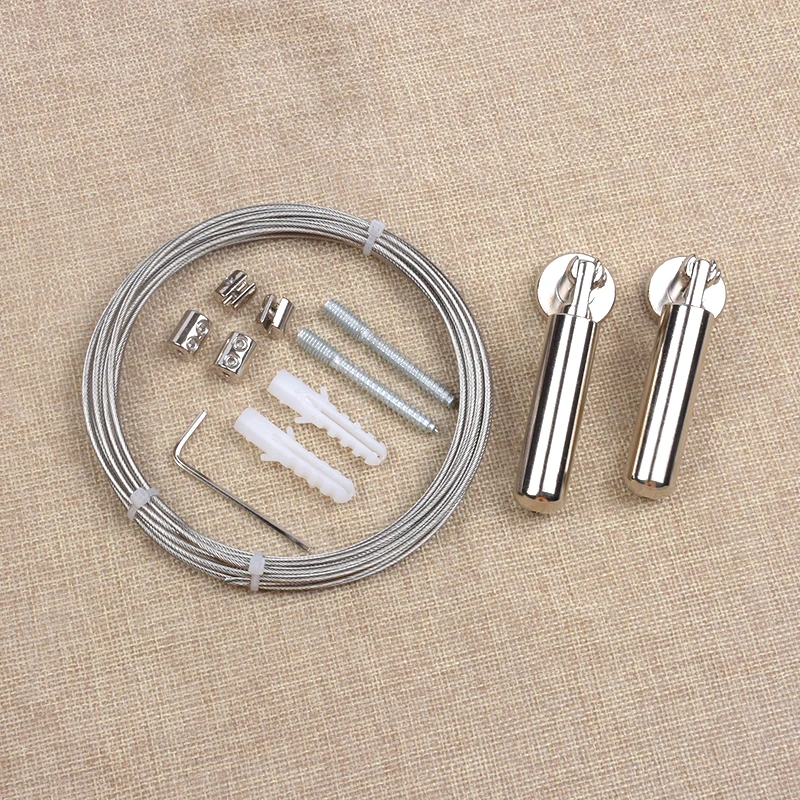 Wall Mount Curtain Wire Rod Set, Stainless Steel Hanging Wire Clothesline Wire Window Curtain