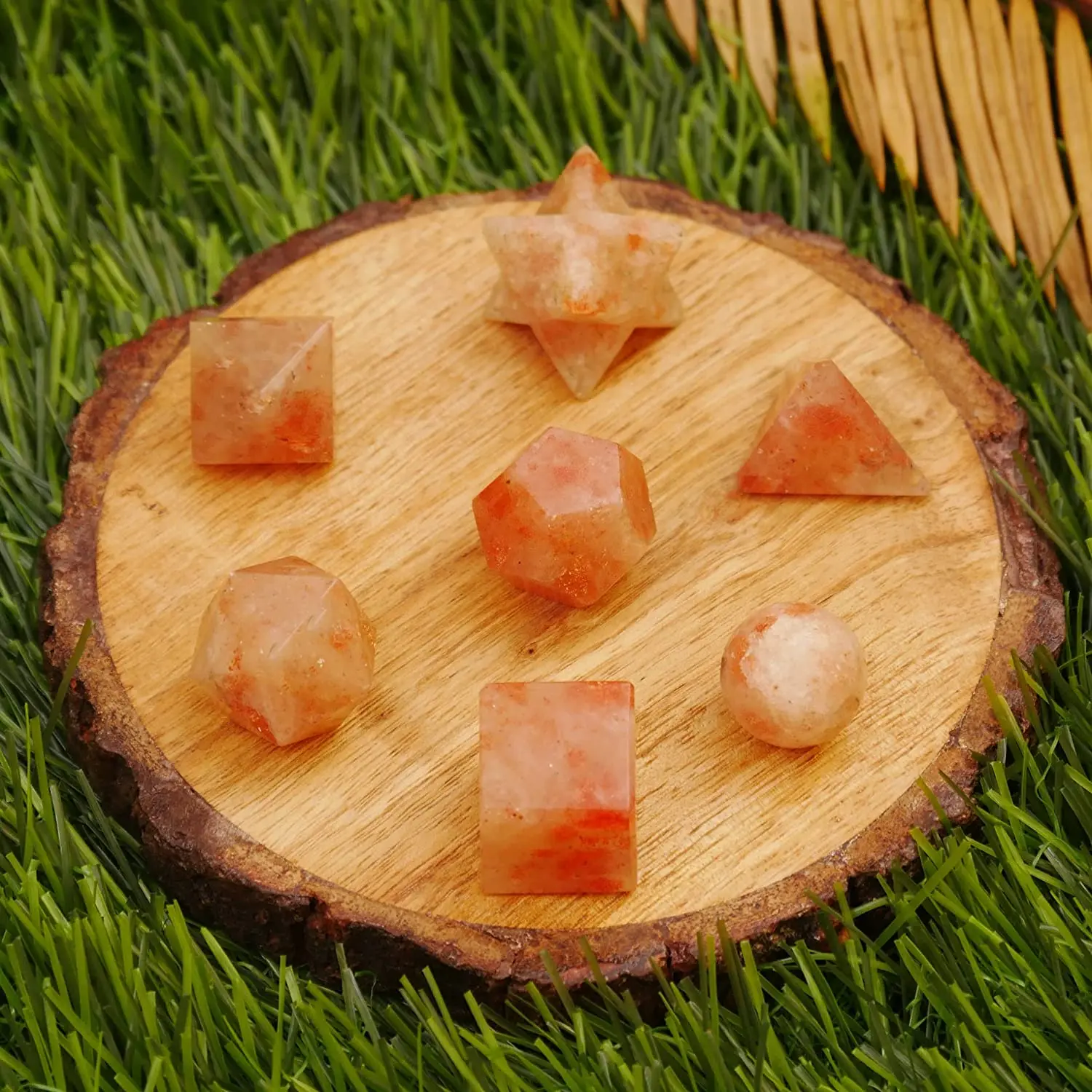 Wholesale natural Sun Stone sacred geometry set 7 Different elements shape natural lapis stone geometry reiki Set