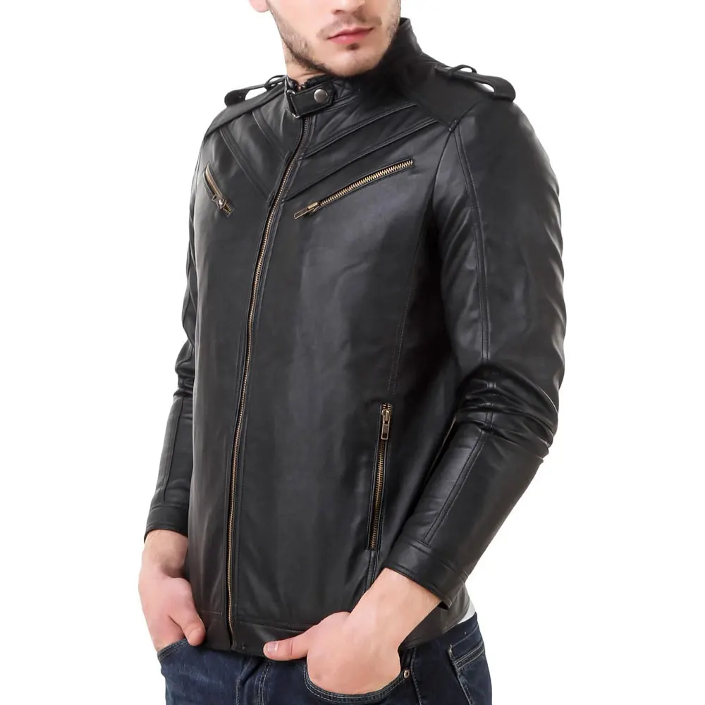 Кожаная мужская куртка стандартного использования с несколькими молниями