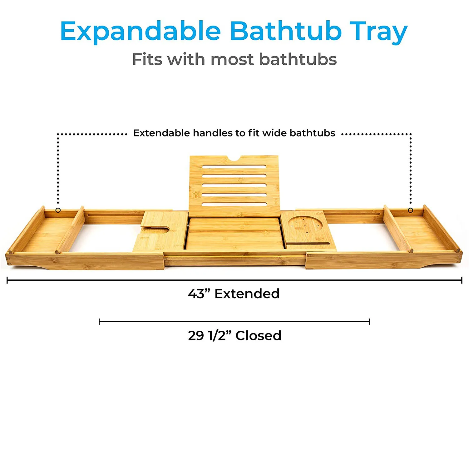 Expandable Bamboo Bathtub Tray Bamboo Bath Tray for Tub with Book Stand bamboo bath caddy Tray for Luxury Bath