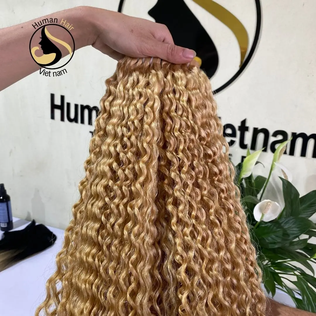 Factory Price Raw Hair Double Drawn Russian Blonde Deep Curly Tape In Hair Extensions 100% Human Hair