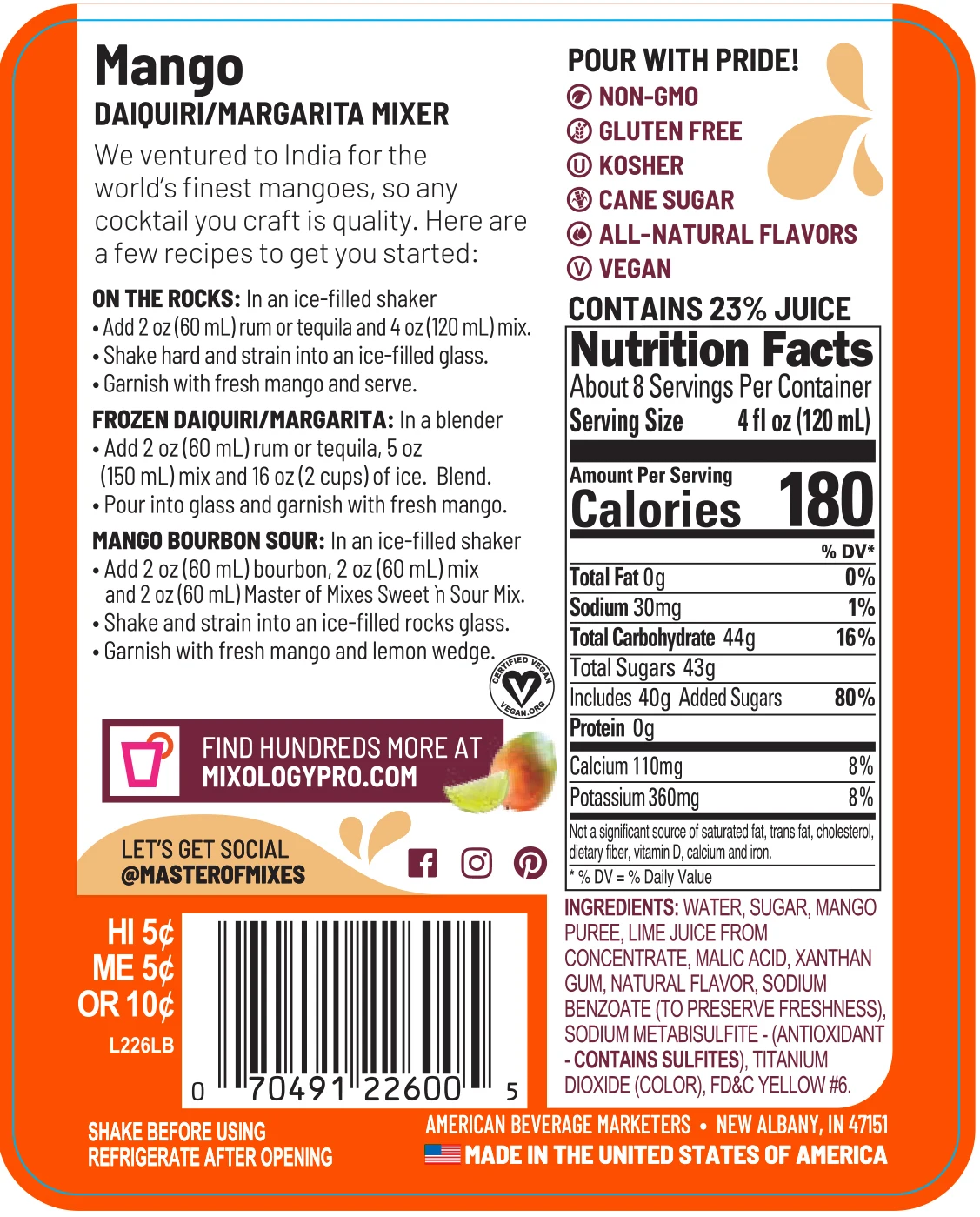 Мастер смесей манго пюре-1 литр готовые к использованию безалкогольных коктейль микс