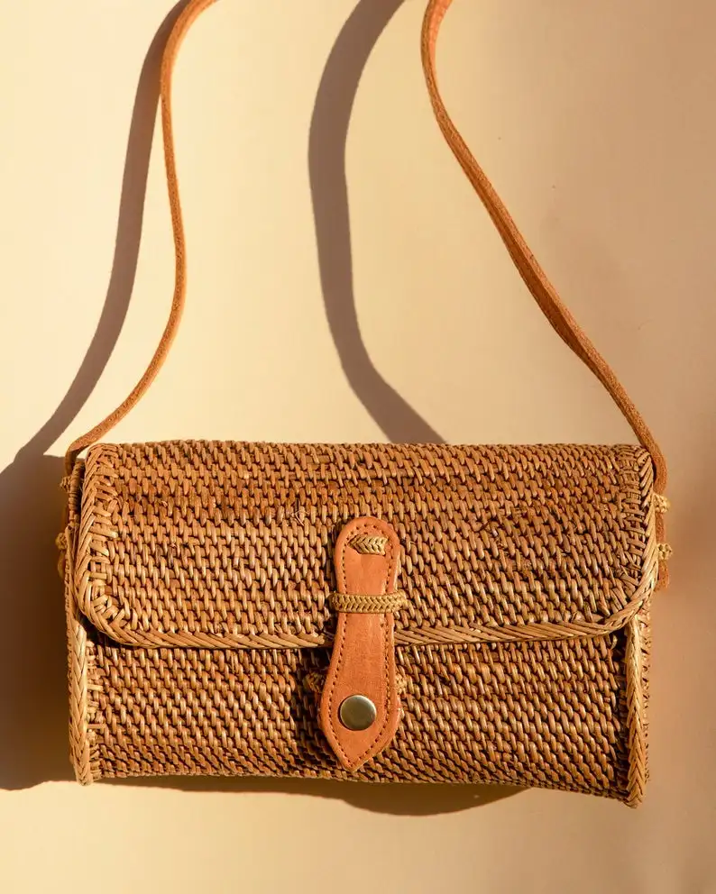 Новинка 2020 роскошные вьетнамские сумки ручной работы из натурального ротанга кожаные женские с прямоугольным ремешком