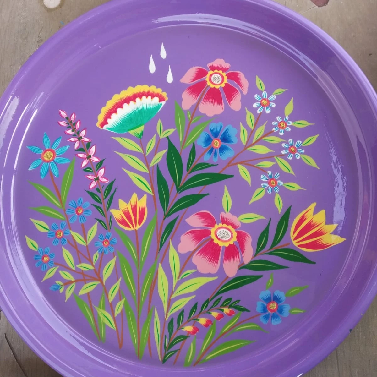Hand painted food plates, steel food plates, Indian food plates stainless steel