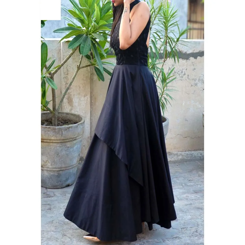 Идеальные заостренные сплошной черный цвет с двойной хлопчатобумажной подкладкой талантом платье красивой вышивкой для маленьких излучает женское обаяние изготовлены из хлопка