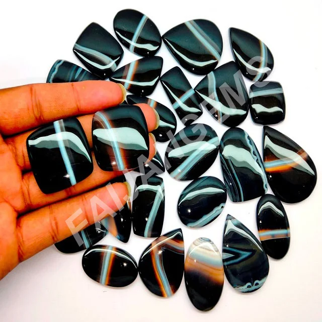 Natural Banded black Onyx Banded gemstone  black onyx lot onyx loose Cabochon wholesale lot wire wrapping cabochon supply