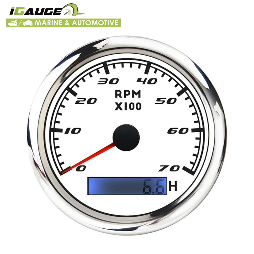 85mm electrical 70 RPM NMEA 2000 white face white LED tachometer with hour meter for marine