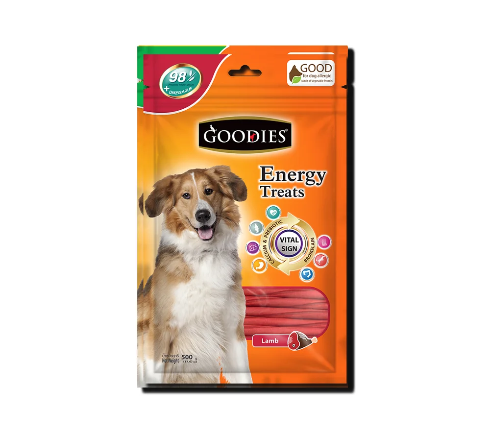 Goodies 125 grams bag plant based  proteins for good health and allergenic dog treat or food lamb flavor single twist
