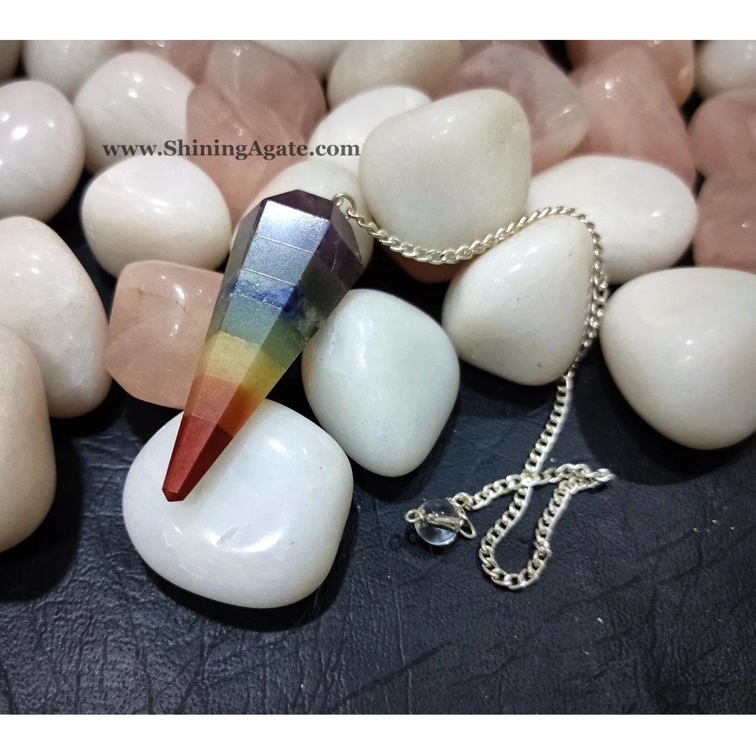 7 Chakra Bonded Faceted Pendulum Wholesale Healing Chakra Stone Pendulum Natural Stone Seven Chakra Dowsing Pendulum