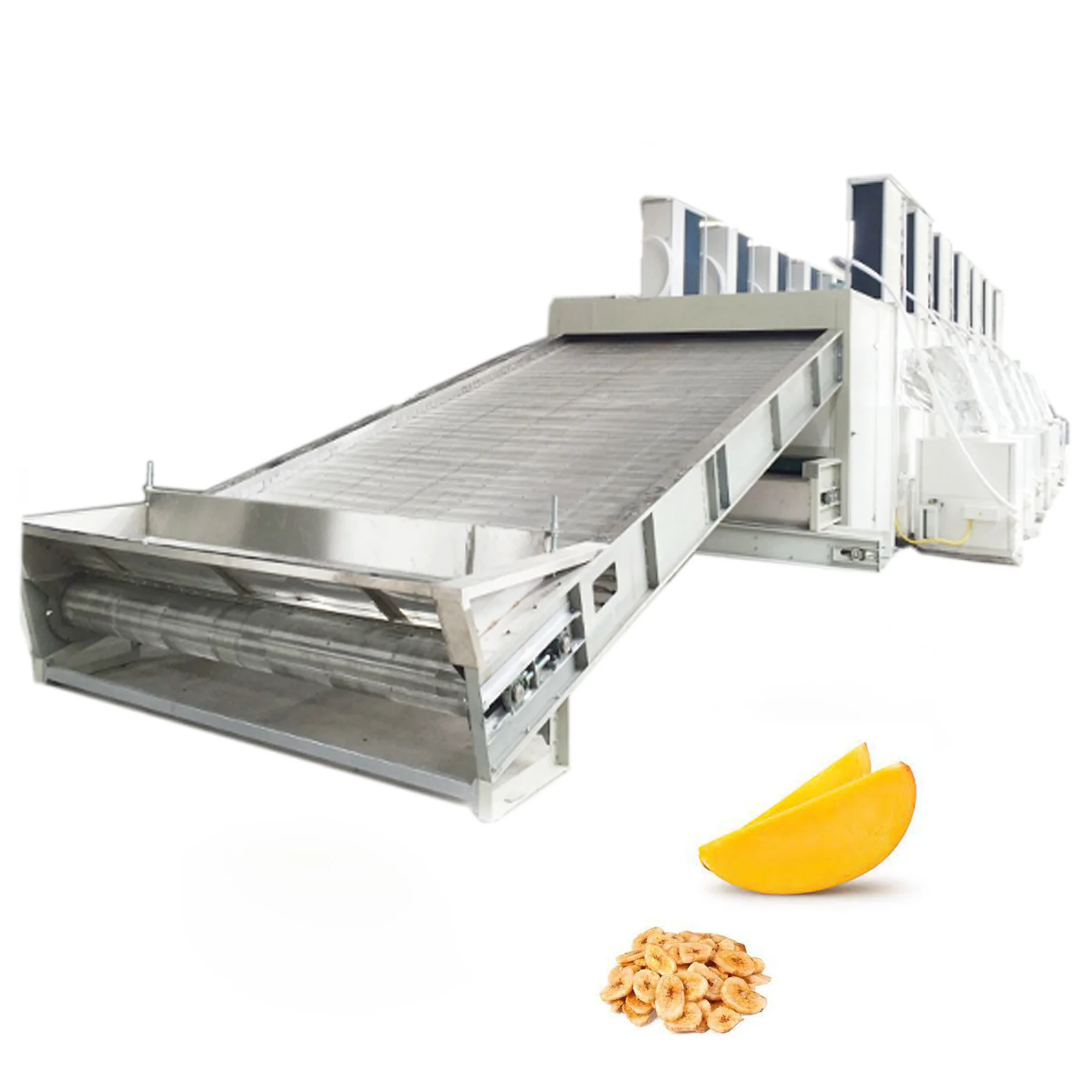 hot air continuous mesh belt  banana mango slices drying machine with heat pump for industrial dried mango chips processing