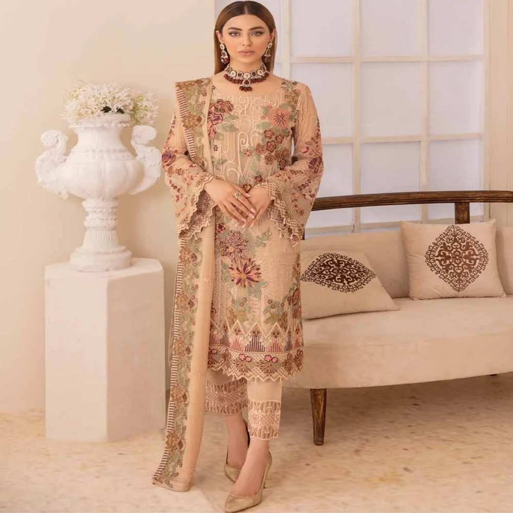 Пакистанские фирменные платья Курти шальвар для вечеринок и фестивалей ИД на шифоновой ткани костюмы из 3 частей