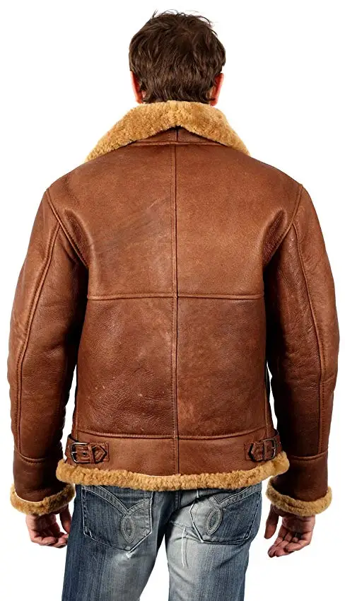 Top Quality Brown winter shearling original sheep leather coat for men with customized