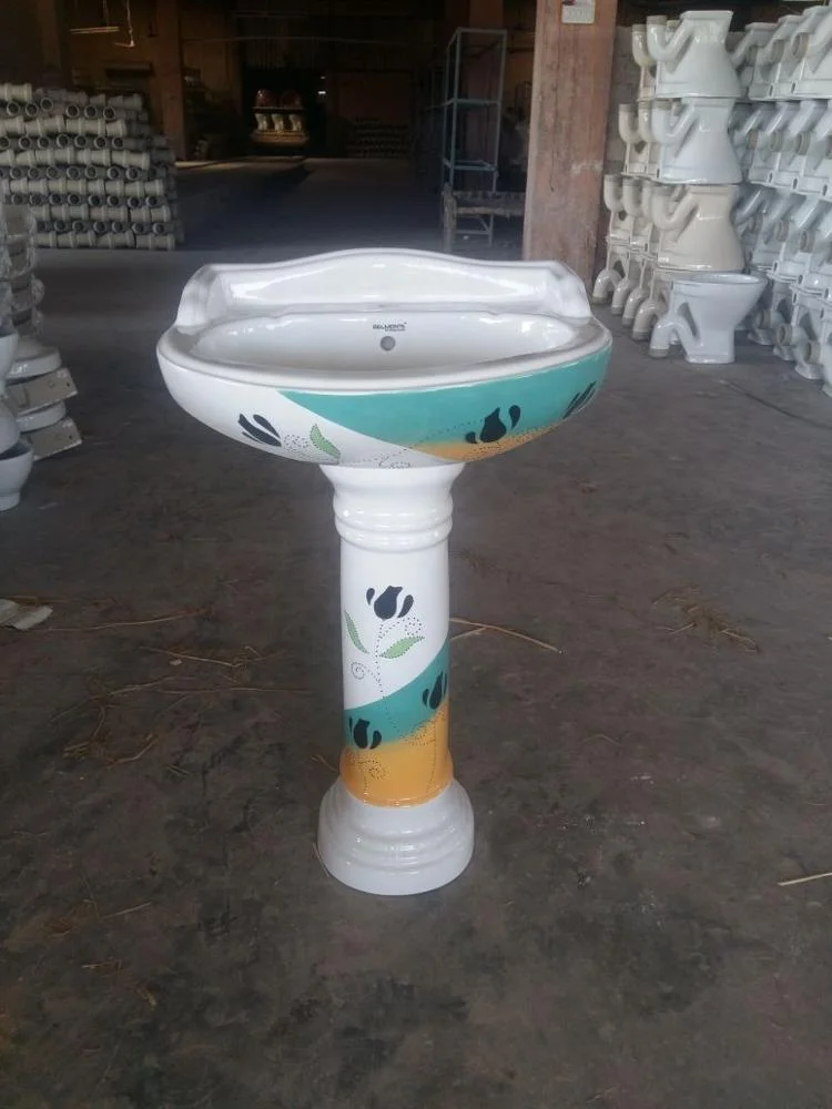 OEM Orange Color Vinus Set Wash Basin with Pedestal Sink Flower Printed Hot Sell for House Use Bathroom Ceramic Sanitary Wares