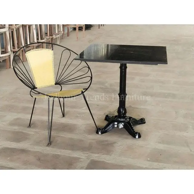 Outdoor  Furniture Restaurant Iron Granite Bistro Table And Rattan Wicker Iron Chairs Set