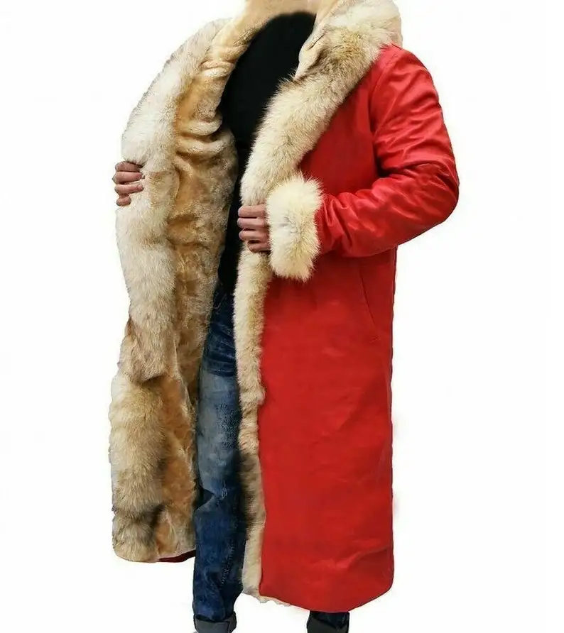 Claus Leather Trench Coat C Kurt Russell Santa Clause Long Jacket for Men and Women Costume