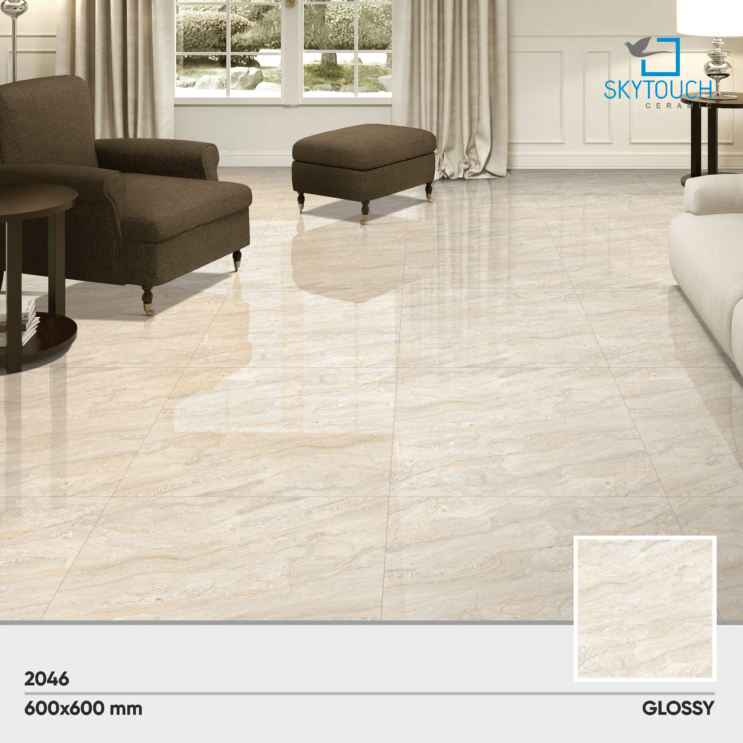 Standard Quality Turkish Indian Beige Color High Gloss Porcelain Tile For Living Room 600x600 600X1200