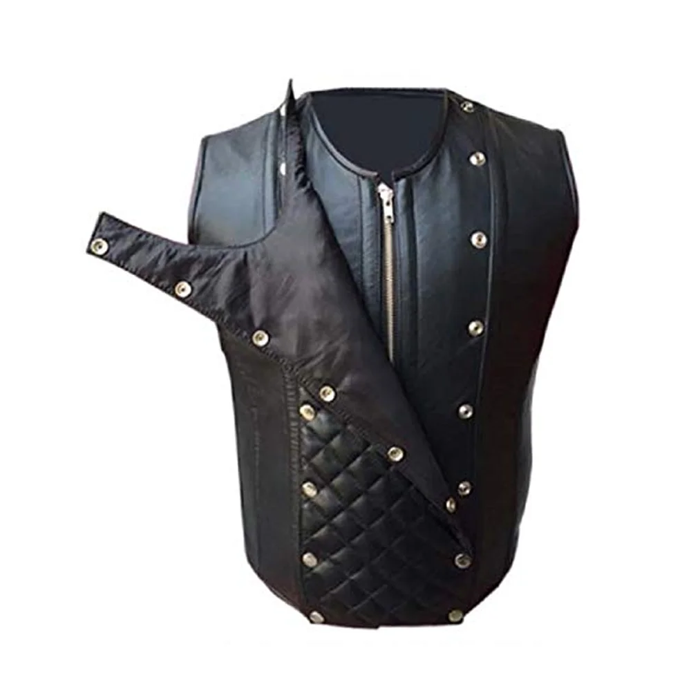 Мужской мотоциклетный жилет из 100% натуральной кожи с вырезами