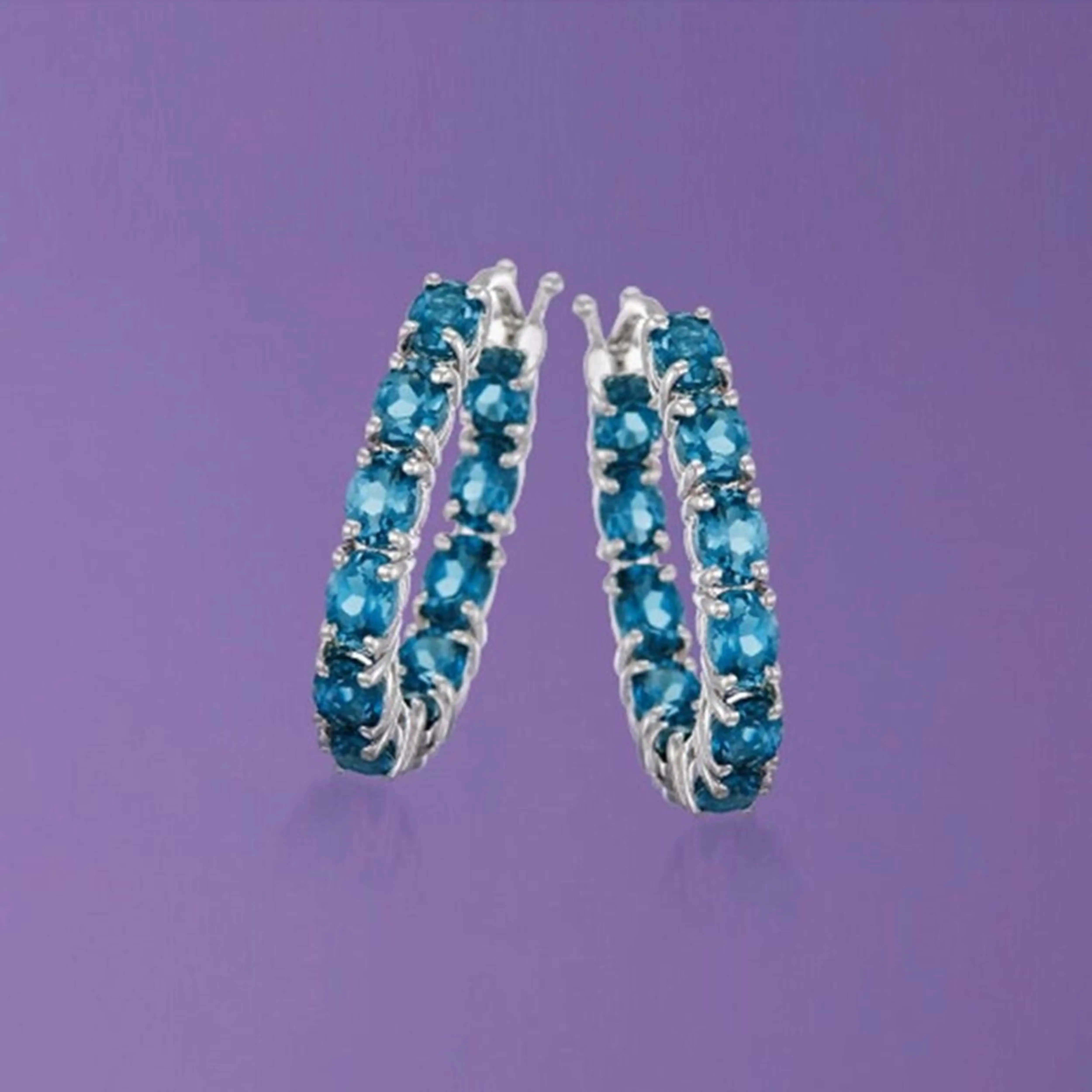 Серьги-кольца с натуральным голубым топазом подарок для женщин серьги-кольца драгоценными камнями нее серьги камнем рожденья ювелирные изделия ручной работы