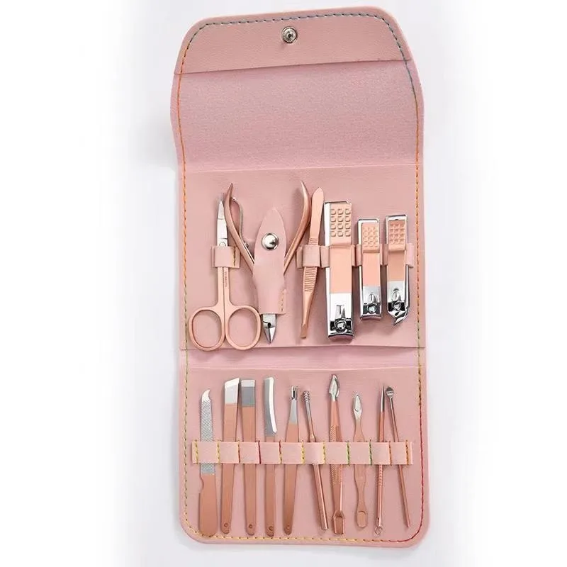 Многофункциональный Профессиональный набор для маникюра и педикюра из розового золота, 16 шт., уход за ногтями
