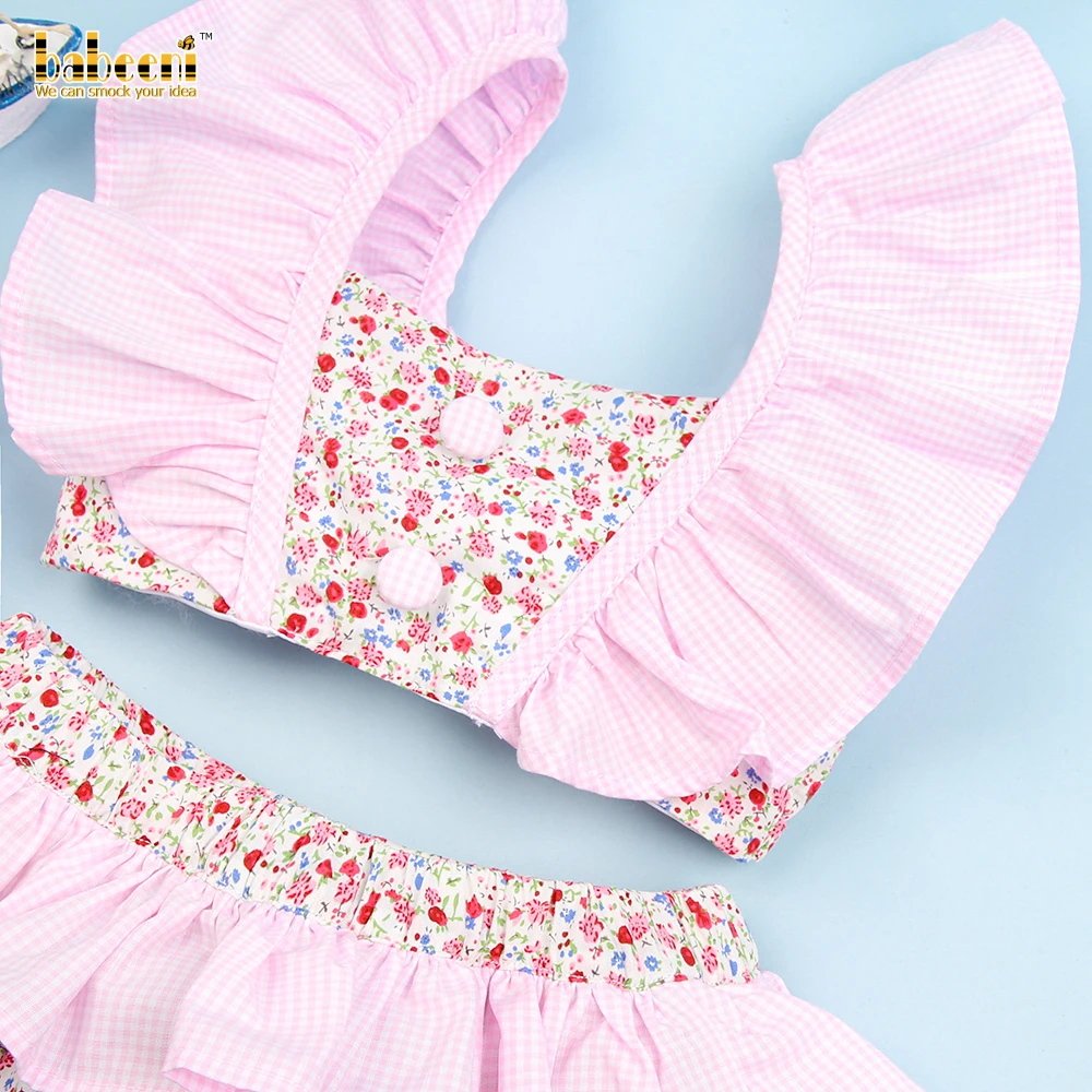 Купальники для девочек из двух частей с крупными оборками и цветочным принтом оптовая продажа от производителя Детские купальники BB2485