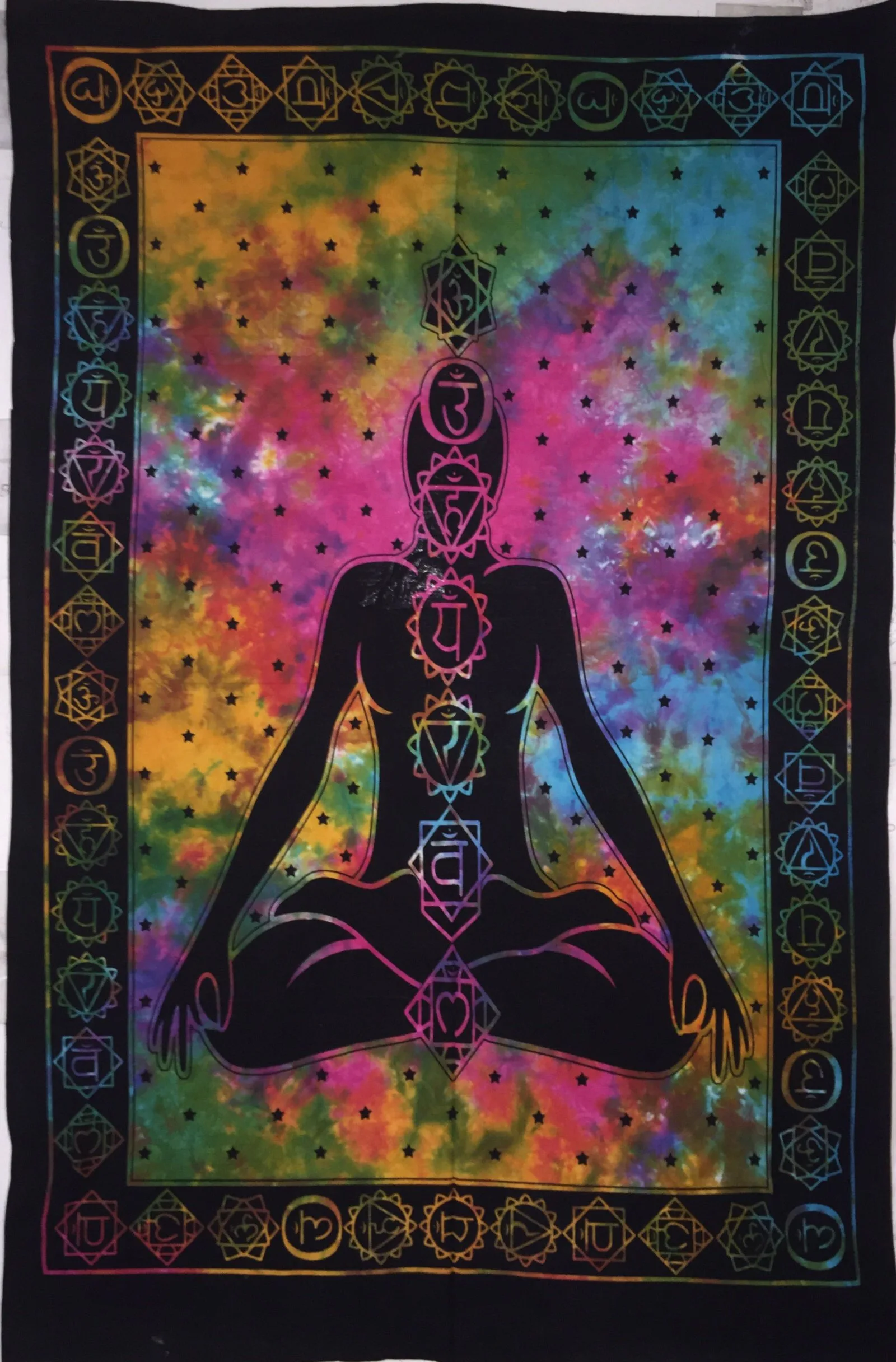 Seven Chakra Yoga Buddha Wall Hanging Beautiful Throw Tapestry Small Poster Cotton Fabric Art