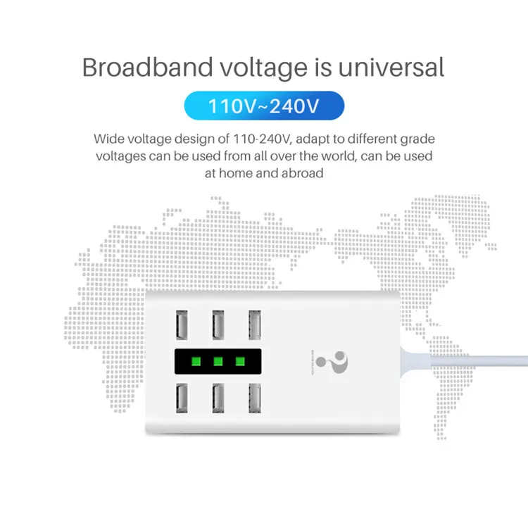 
Universal Quick Charging Head 6 Port Usb Travel Charger Wall Charger 5V 7.2A Fast Charger 
