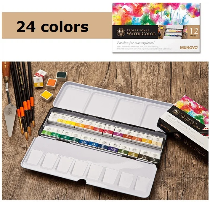 Mungyo Gallery artists Solid Watercolor Paint in Tin Case Pan SET (MWPH) 12/24/48 Colors