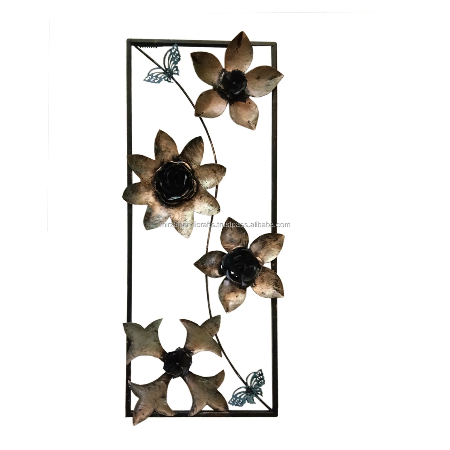 Luxury Decorative Rectangular Framed Metal Flower Wall Art Panels For Home Decorative Wall Hanging