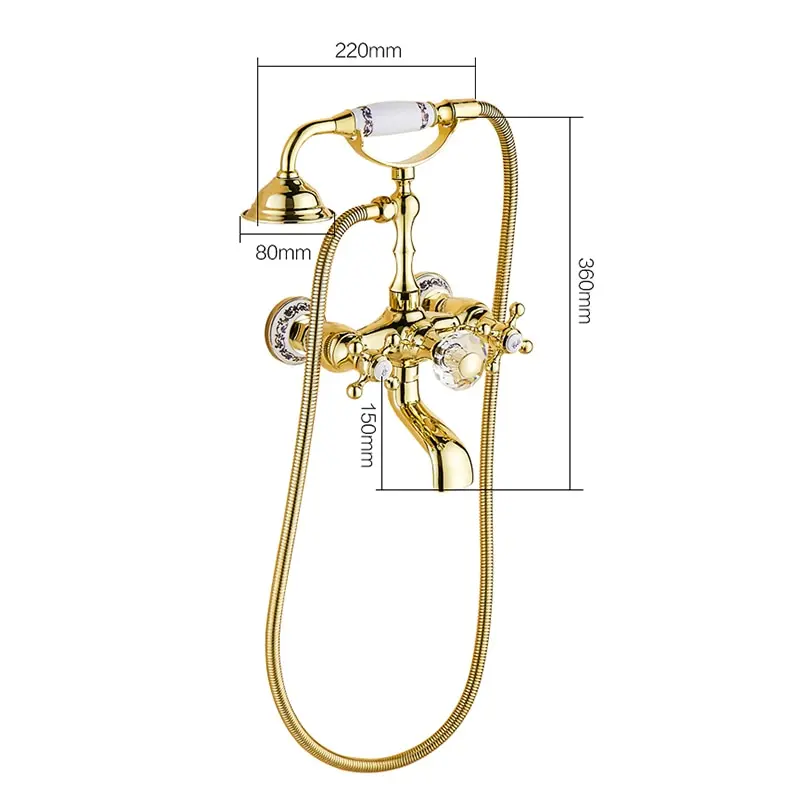 STOCCO Luxury Crystal Handle Bathtub Gold Brass Faucet with Hand Shower Telephone Type Bath Faucets Sets Mixer Tap Wall Mounted