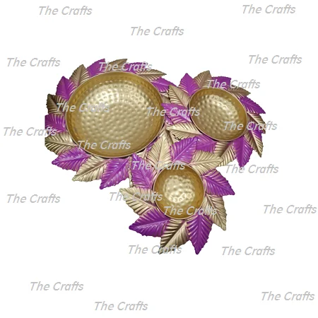 3 Different Size Brass Hammered Urli Bowls With Leaf Design Gold And Pink Color Round Shape Urli For Home Decor