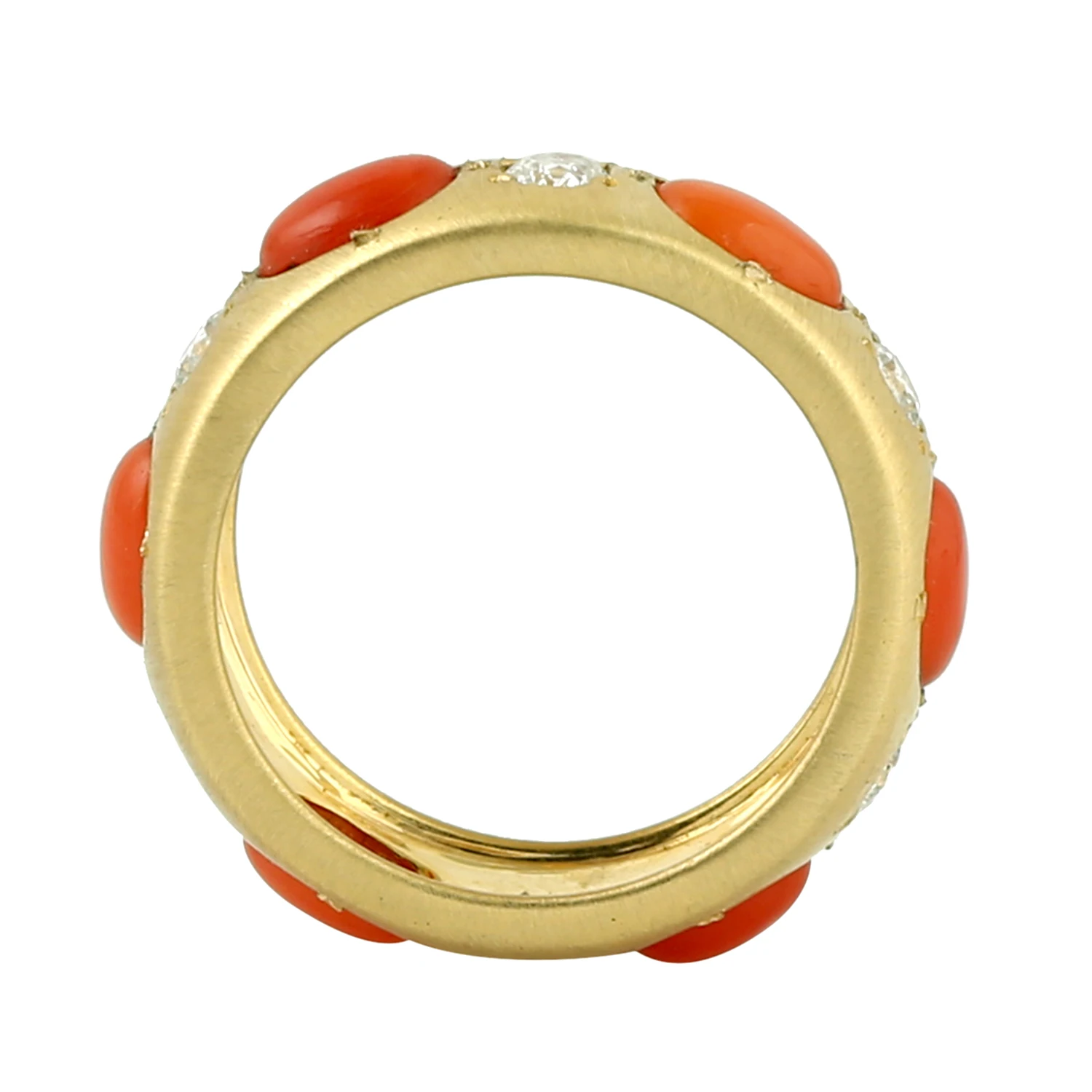 18k Yellow Gold Coral Diamond Band Ring Wholesale Jewelry