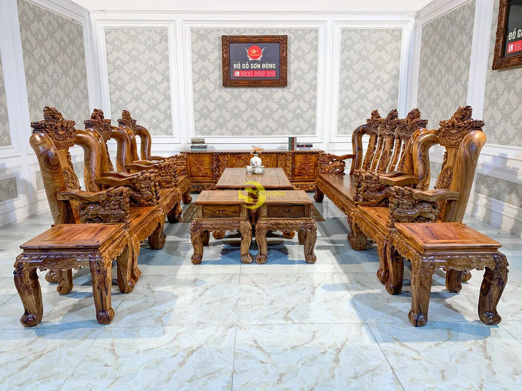 Набор мебели для гостиной из розового дерева с резными драконами и единорогами