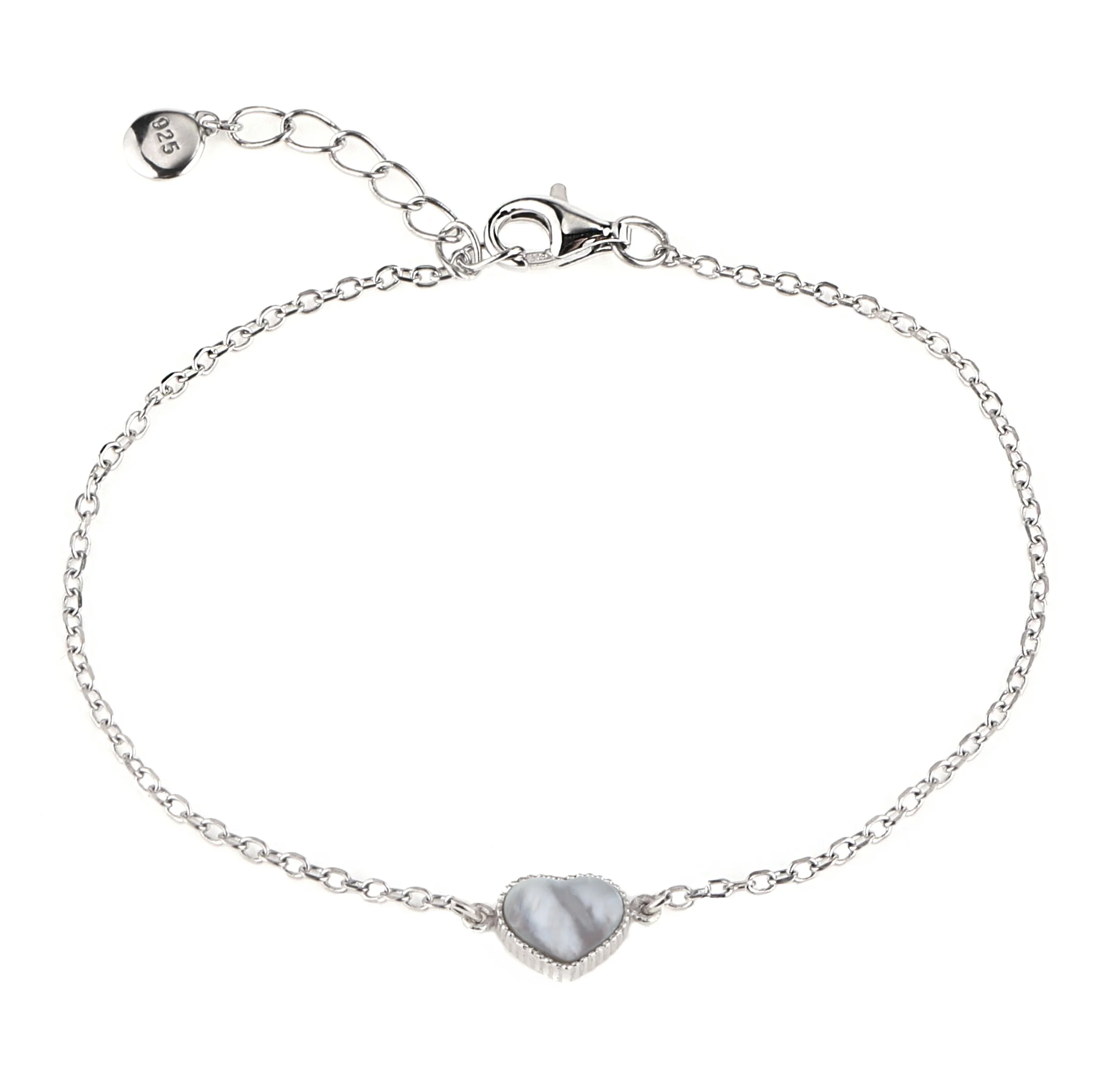 925 Sterling Silver Jewelry Gold Plated Silver Heart Bracelet Shell Mother of Pearl Bracelet Women Love Heart Bracelets