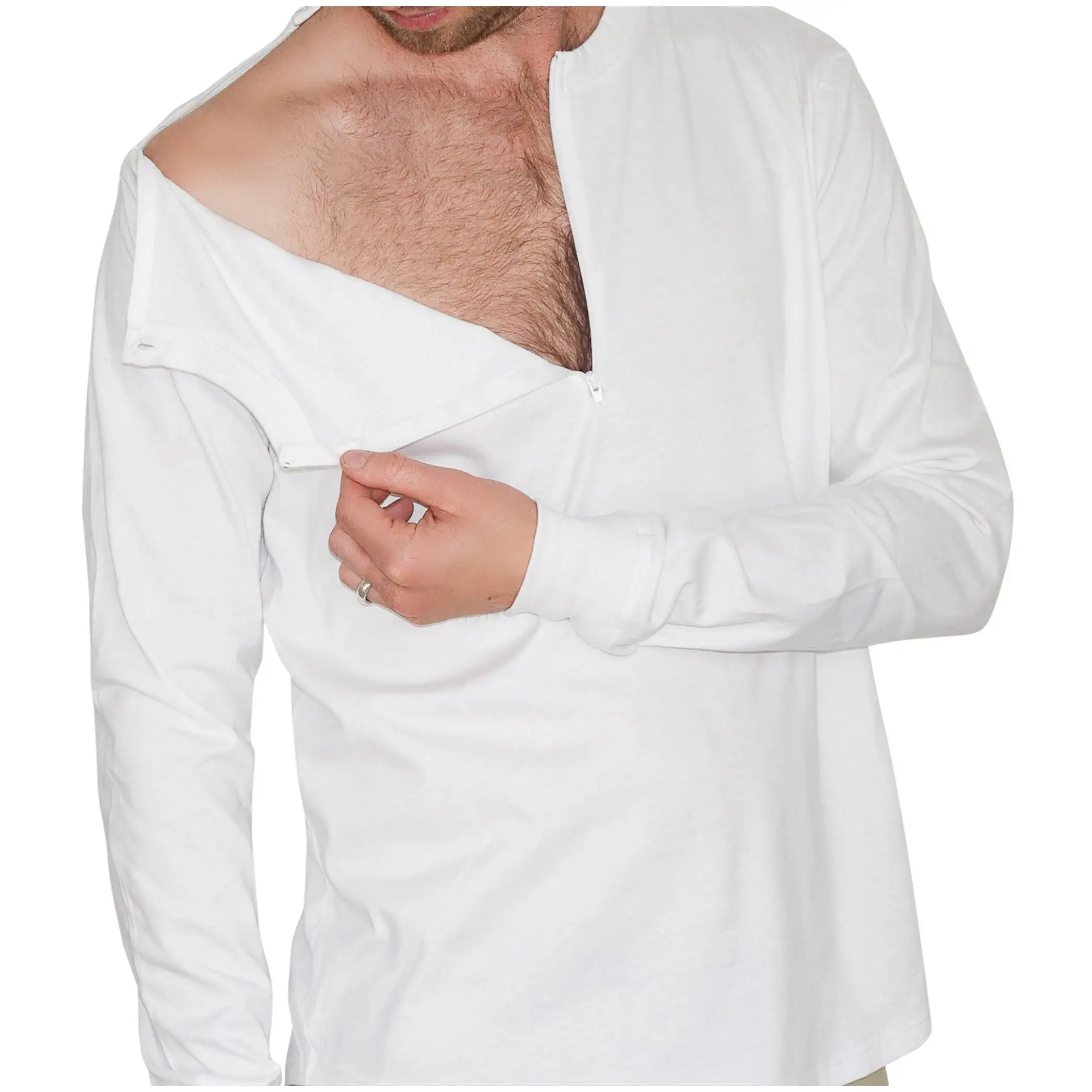 Мужская нагрудная Катетерная рубашка с длинным рукавом/круглый вырез/невидимые молнии/хлопковая рубашка