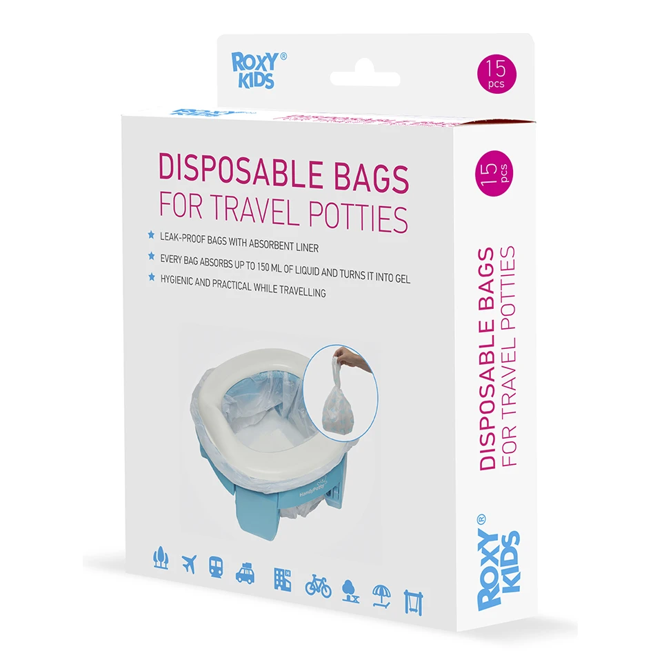 
Leak-proof BIOdegradable Disposable bags for travel potties with absorbent liner 15 pcs/pack 