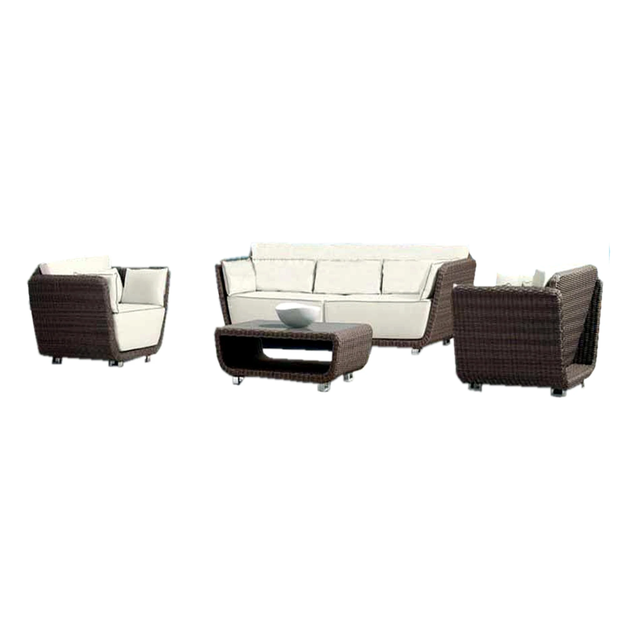 pure white rattan patio sofa set modern luxury garden aluminium L shape sofa set with cushions rattan wicker