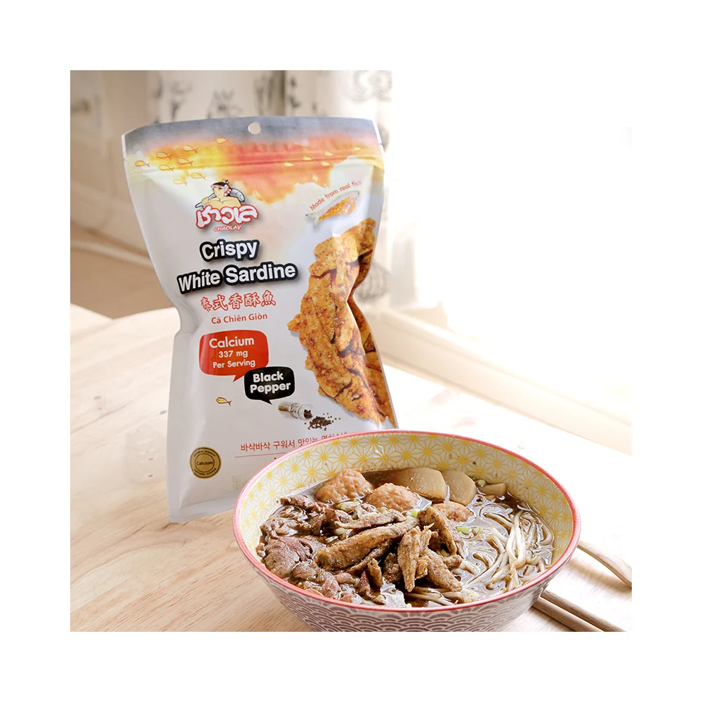 Вкусные закуски из морепродуктов хрустящие белые сардины (черный перец)-закуска тайских