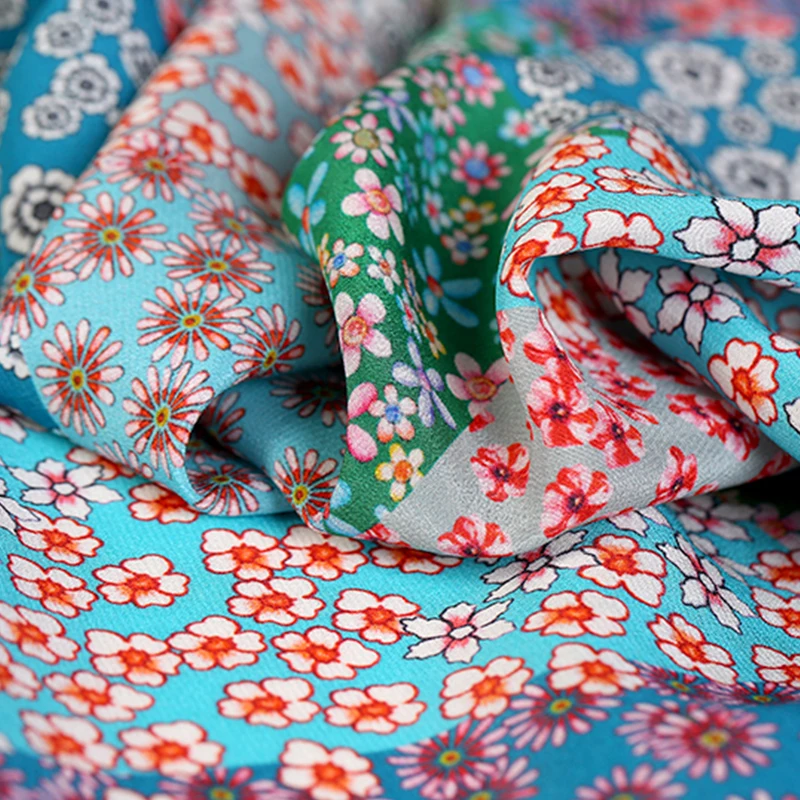 Custom fabric printing floral printed silk crepe fabric 100% silk