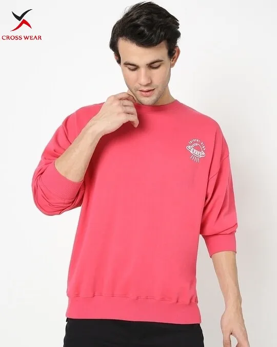 OEM Factory Rates With Custom Design Carmine Crew Neck Relaxed Fit Sweatshirts With Best Fabric Low MOQs
