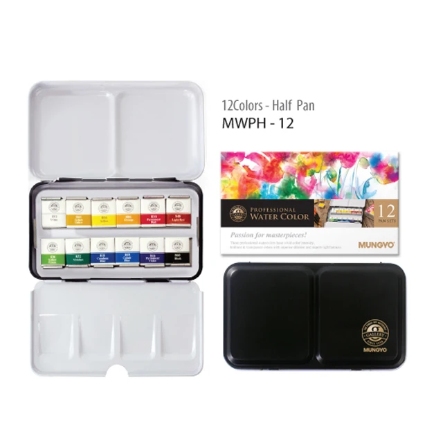 Mungyo Gallery artists Solid Watercolor Paint in Tin Case Pan SET (MWPH) 12/24/48 Colors
