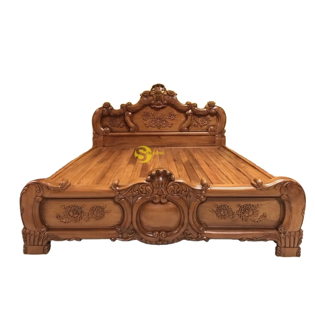 Королевская роскошная кровать/классическая двойная спальня из натурального дерева