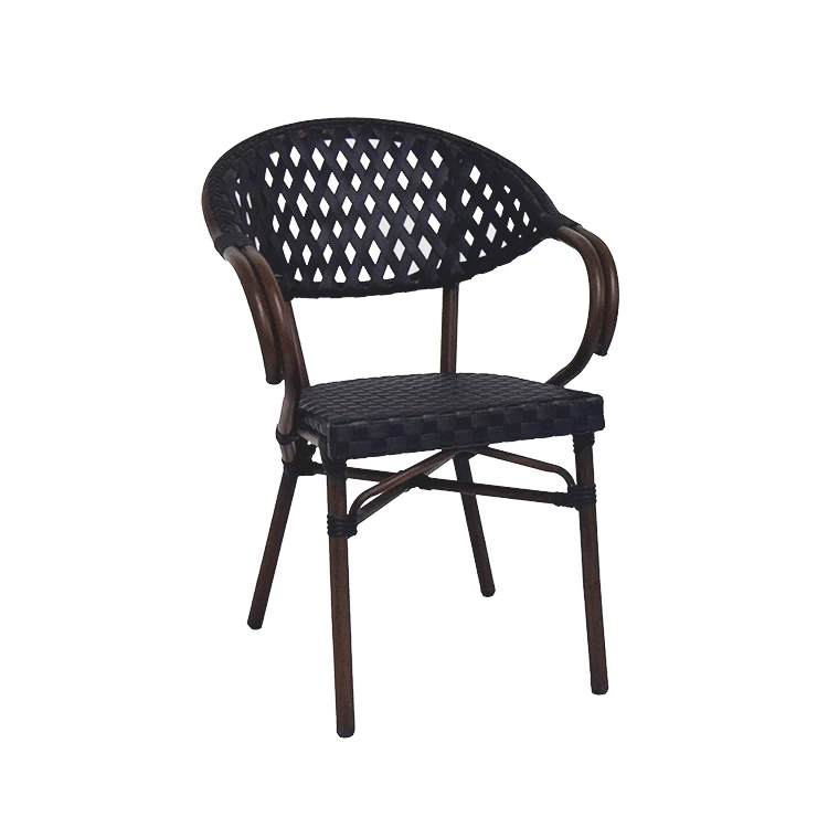Lawn French Bistro Round Wicker Chair Cafe Aluminum Woven Classic Patio Dining
