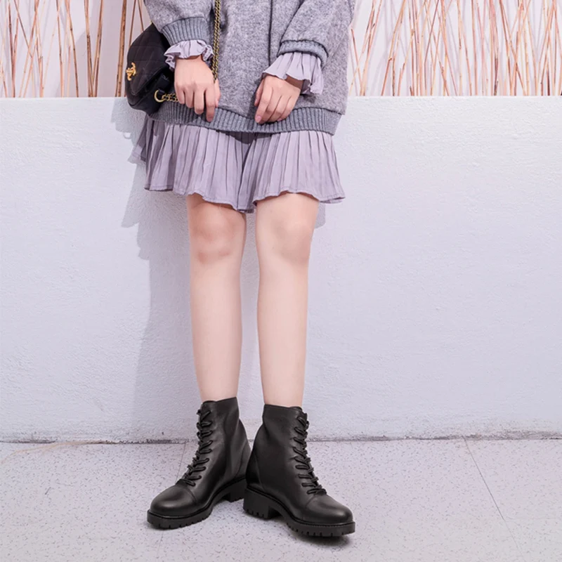 
Autumn Women Boots Back Zipper Ankle Boots Cow Leather Upper Women Shoes 