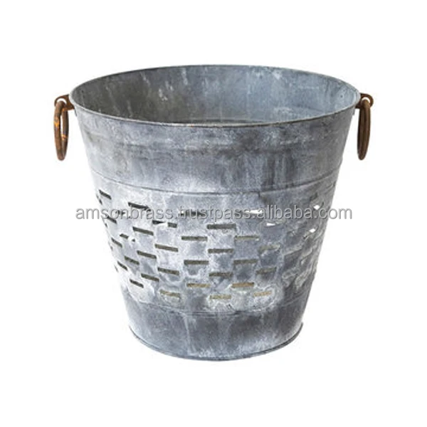 American Style Galvanized Metal Planter Olive Bucket With Rope Side Handles for home decor & garden Customizable