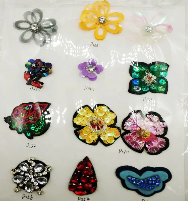 Factory sale New design 3d flower applique patches  fabric material with  rhinestones