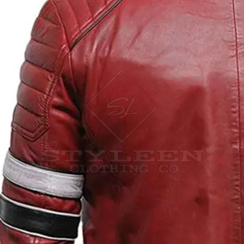 Wholesale Multi side pockets faux leather Zipper Black Collar Men Leather Jacket